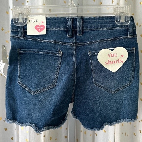 YMI NWT Big Girls Color-blocked Fray Hem Denim Jeans Shorts Size 8 - Picture 4 of 4